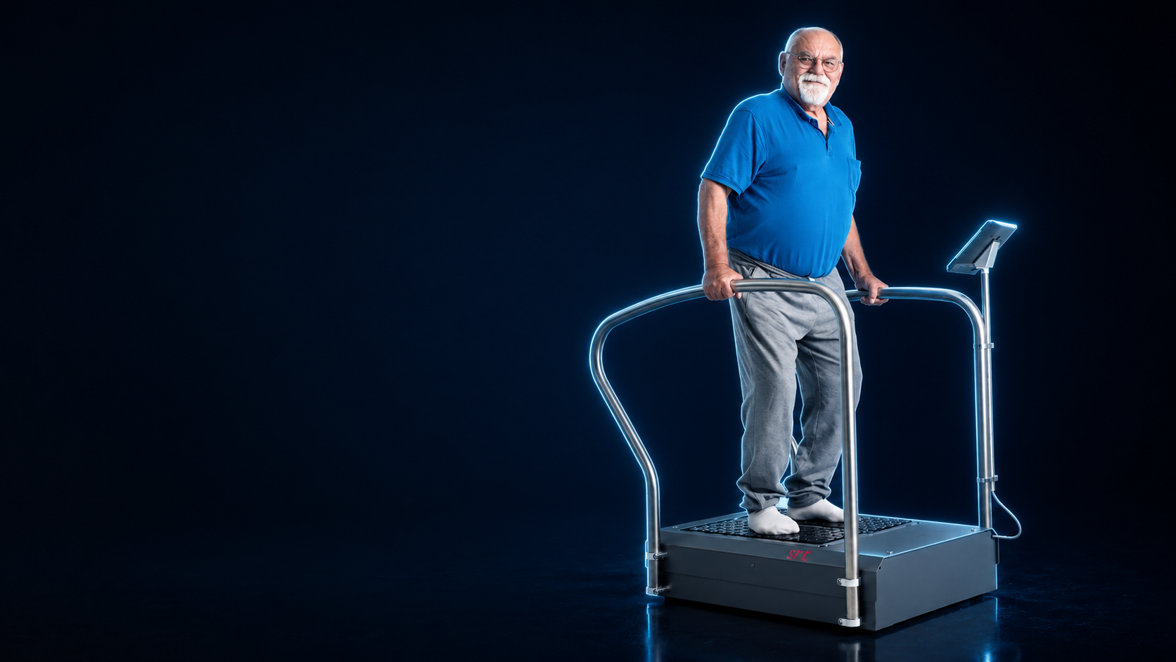 Älterer Patient trainiert sicher am Handlauf des srt zeptoring® zur Sturzprophylaxe